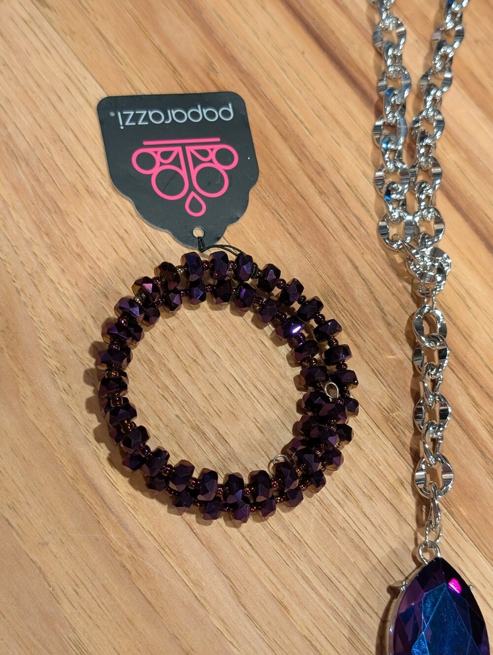 Purple Teardrop Crystal Pendant Necklace And Bracelet - Picture 2 of 3